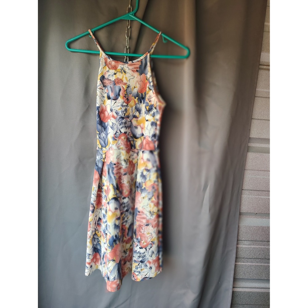 Soprano Floral Mini Dress‎ Womens XS Multicolor Halter Neck Sleeveless Summer